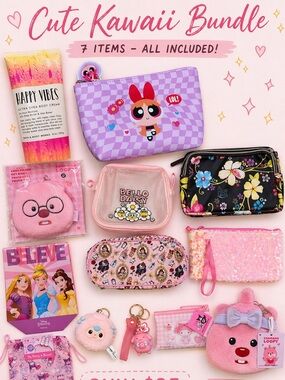Kawaii Pink Accessory Pouch Bundle